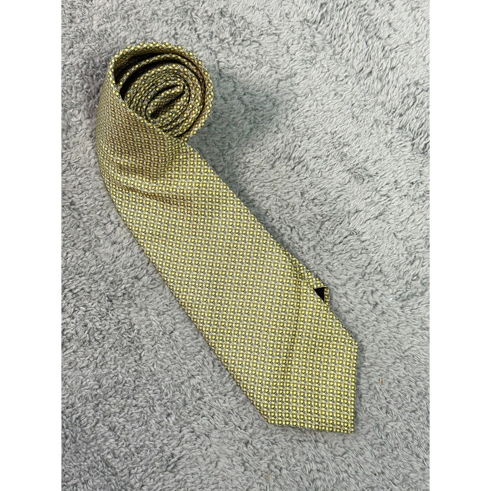 Brooks Brothers 100% Silk Tie necktie yellow geometric extra long 64L 3 1/2W